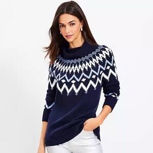 LOFT Fair Isle Dark Blue and White Knit Sweater.